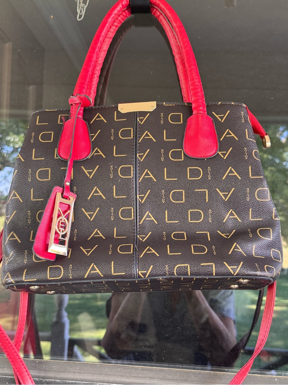 Aldo Brown Logo Satchel with Red Trim - Picture 2 of 7